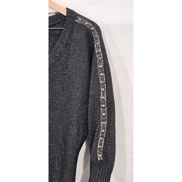 Miss Me Womens Sweater Glam Fairy Goth Y2K Metallic Studded Spikes Charcoal Sz L - Picture 7 of 15